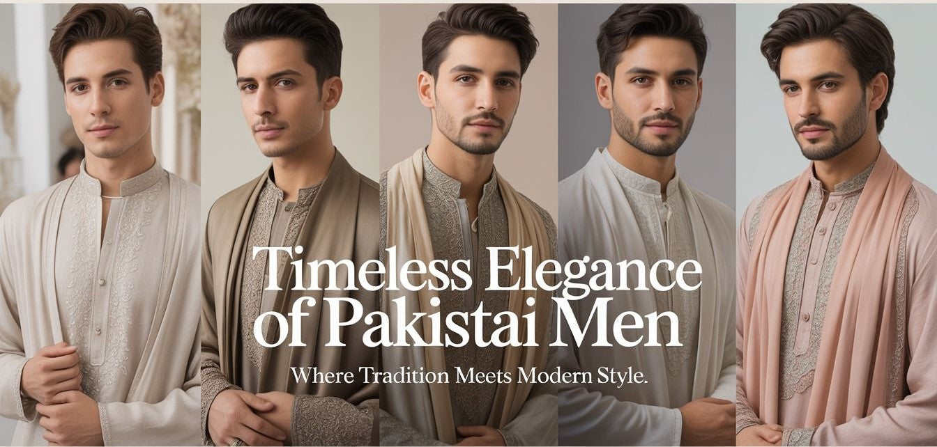 Timeless elegance of Pakistani men's fashion collection.