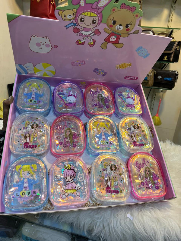 Cute transparent cartoon crossbody bag for girls with chain strap and colorful design