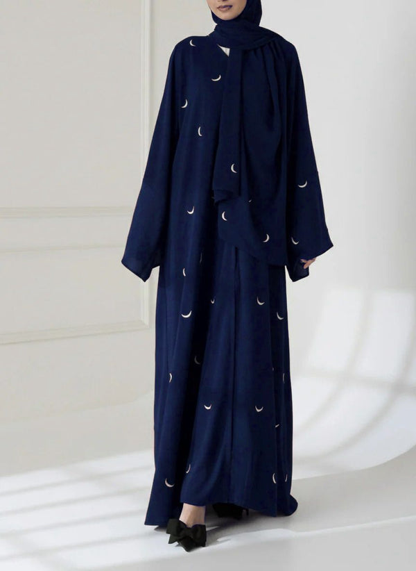 Front Moon Embroidered 2-Piece Abaya with Stoller – Elegant and Stylish Women's Abaya Set