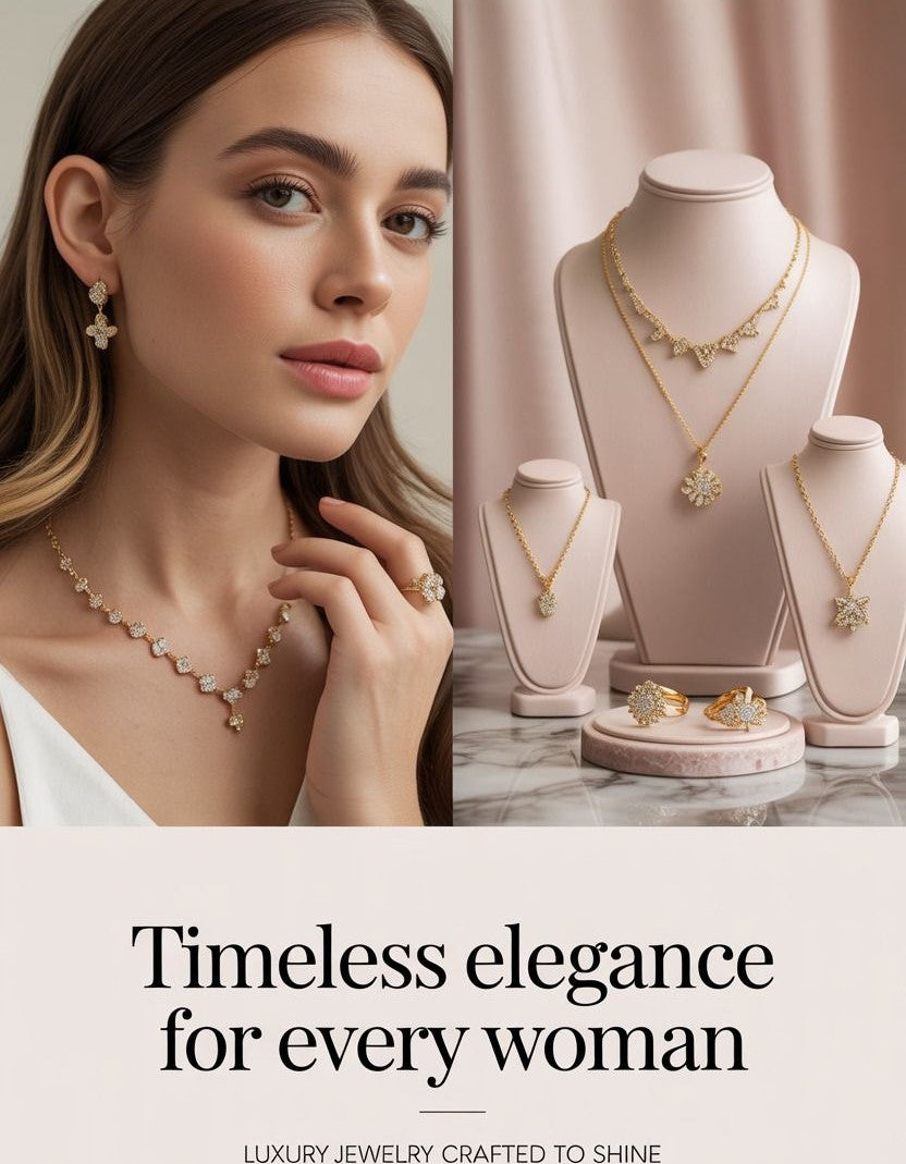 Glamify luxury jewelry—necklaces, rings, and earrings.